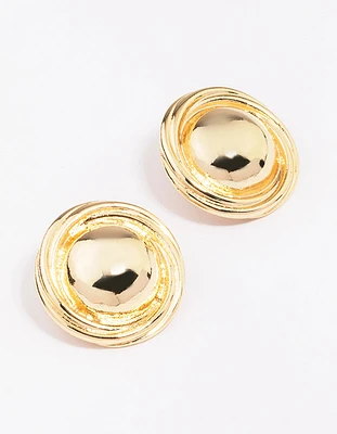 Gold Plated Large Round Twisted Stud Earrings