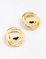 Gold Plated Large Round Twisted Stud Earrings