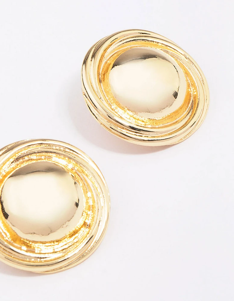 Gold Plated Large Round Twisted Stud Earrings