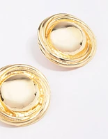 Gold Plated Large Round Twisted Stud Earrings