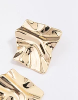 Gold Plated Warped Metal Stud Earrings