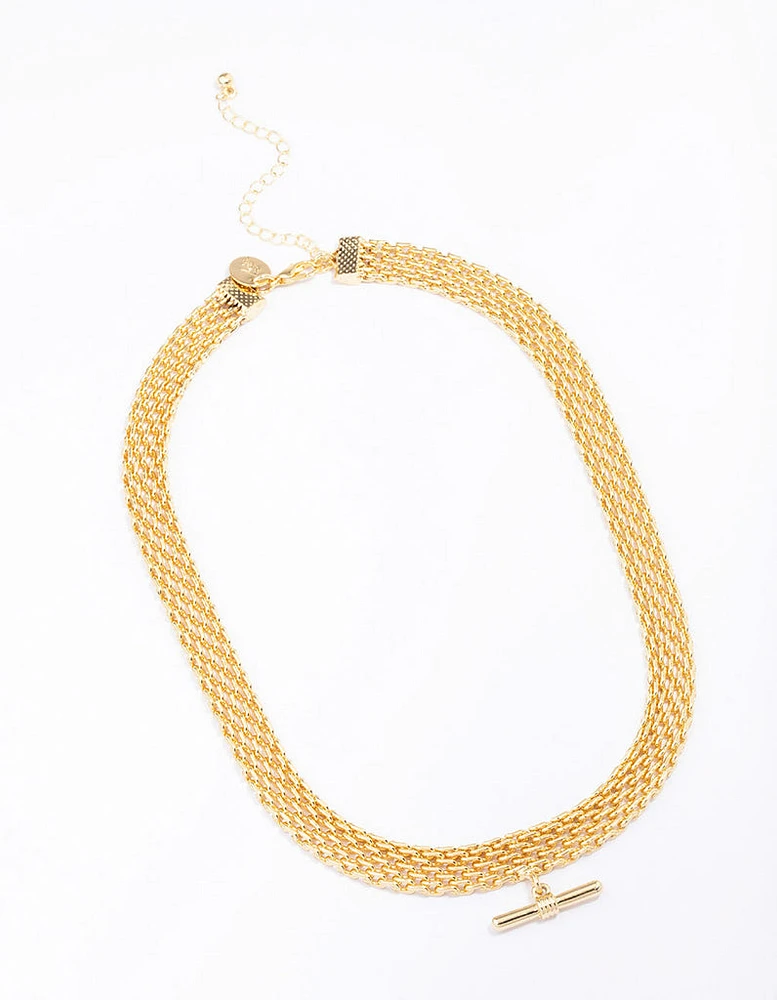 Gold Plated Chunky T Bar Chain Necklace