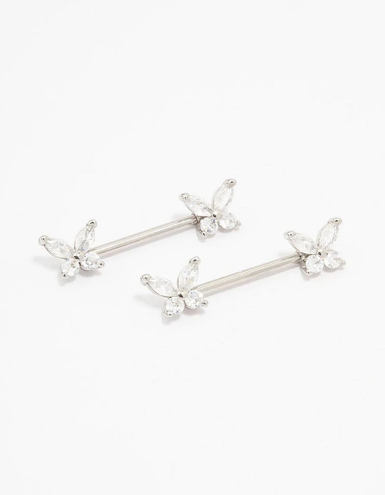 Surgical Steel Butterfly Double Nipple Piercing