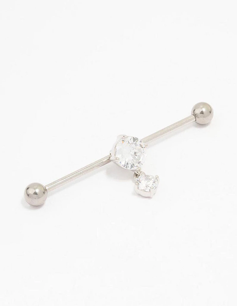 Surgical Steel Cubic Zirconia Drop Piercing Industrial Bar