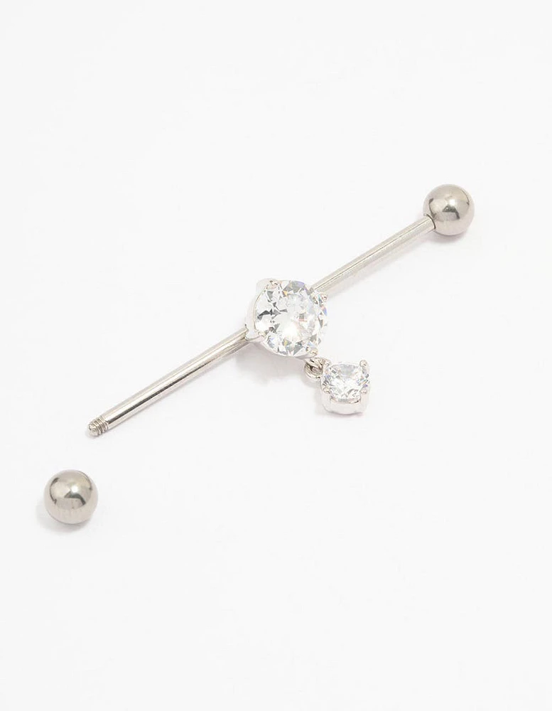 Surgical Steel Cubic Zirconia Drop Piercing Industrial Bar