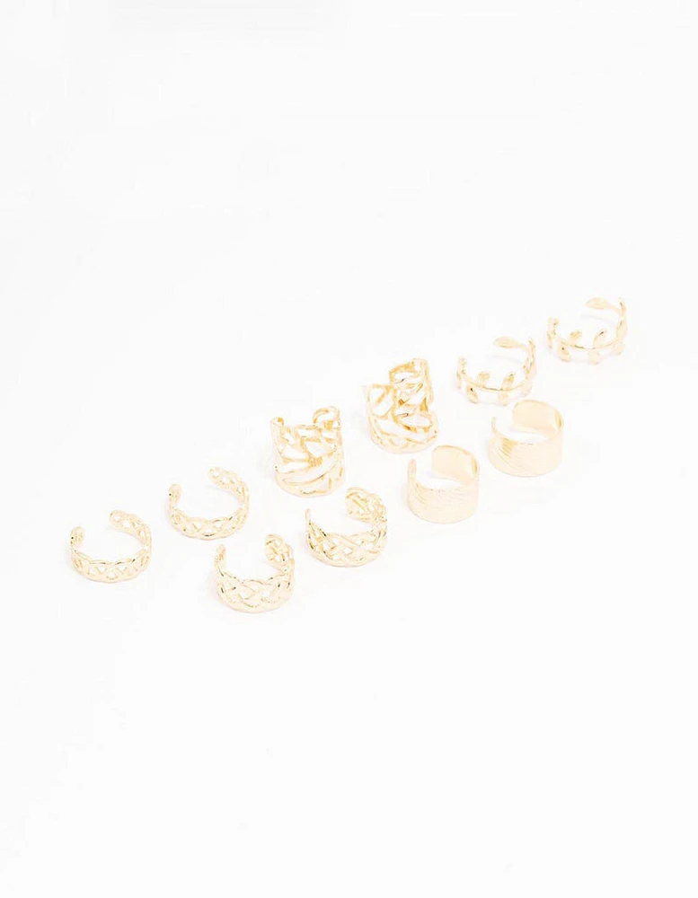 Gold Plated Surgical Steel Roman Leaf Ear Cuff 10-Pack