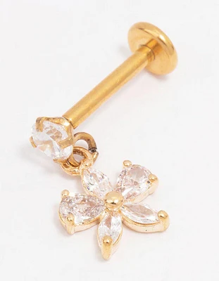 Gold Plated Titanium Cubic Zirconia Bow Flat Back