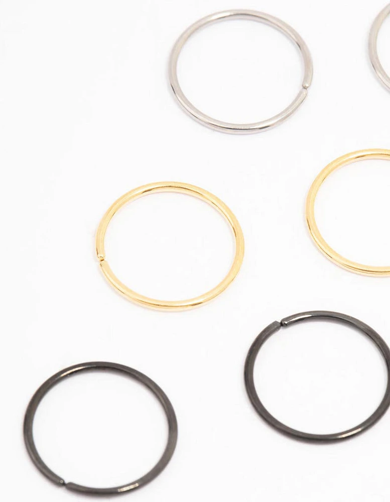 Titanium Mixed Metal Classic Nose Ring 6-Pack