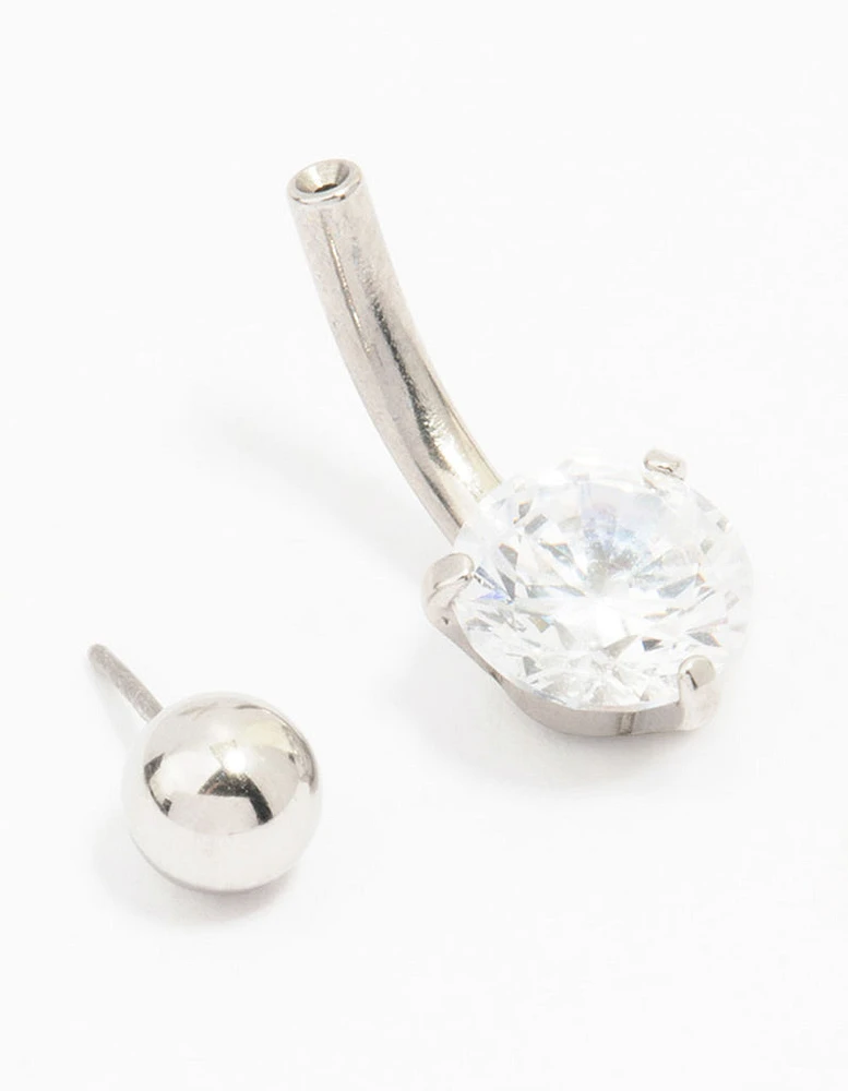 Surgical Steel Round Cubic Zirconia Mini Belly Piercing