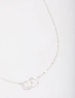 Silver Plated Interlocking Rings Cubic Zirconia Pendant Necklace