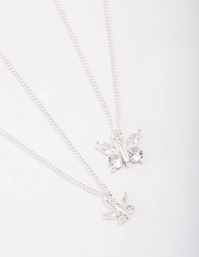 Silver Plated Link Butterfly Pendant Necklace Pack