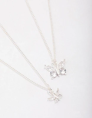 Silver Plated Link Butterfly Pendant Necklace Pack