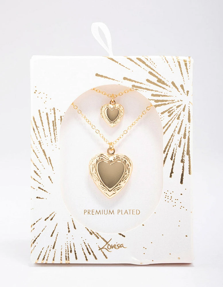 Gold Plated Ornate Heart Pendant Necklace Pack