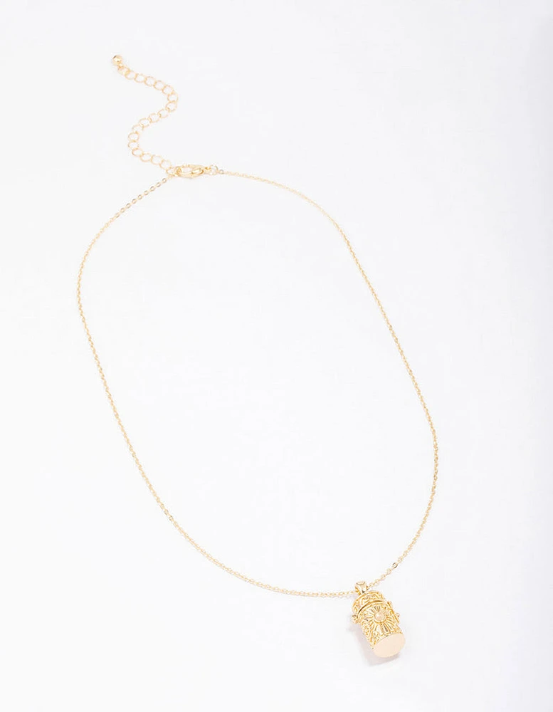 Gold Plated Barrel Pendant Necklace