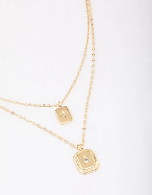 Gold Plated Celestial Cubic Zirconia Layered Necklace