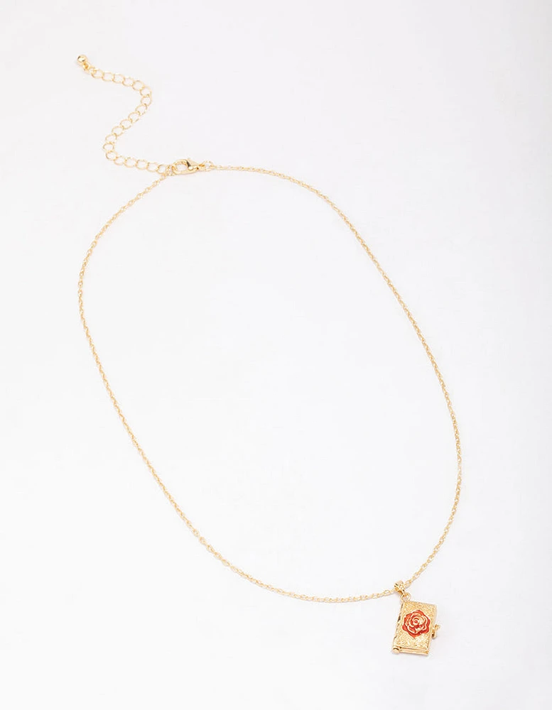 Gold Plated Rose Locket Pendant Necklace