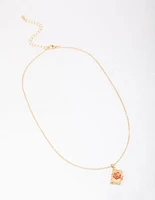 Gold Plated Rose Locket Pendant Necklace