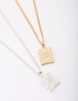 Gold & Silver Plated Locket Pendant Necklace Pack