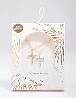 Gold & Silver Plated Cross Cubic Zirconia Pendant Necklace