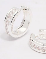 Silver Plated Cubic Zirconia Encased Huggie Hoops