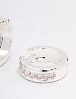 Silver Plated Cubic Zirconia Encased Huggie Hoops