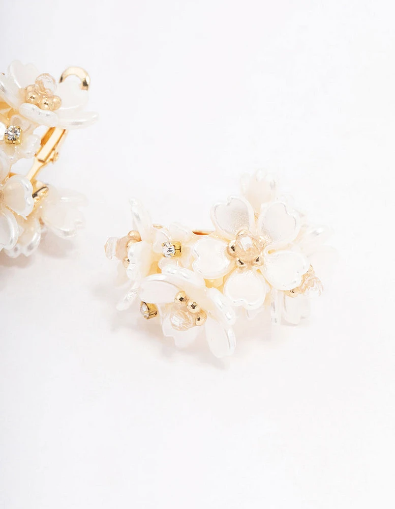 Gold Plated Flower Cluster Hoop Earrings