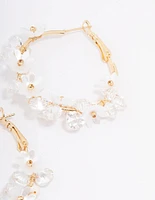 Gold Plated Freshwater Pearl Diamante Flower Hoop Earrings