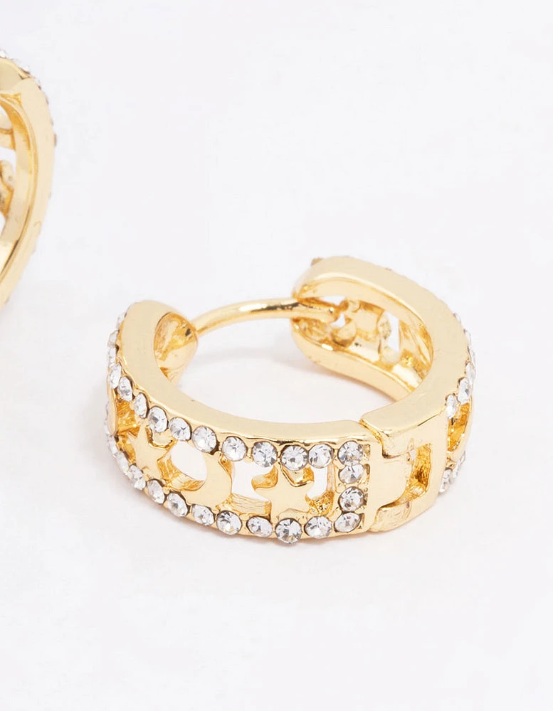 Gold Plated Celestial Cut Hoop Earrings