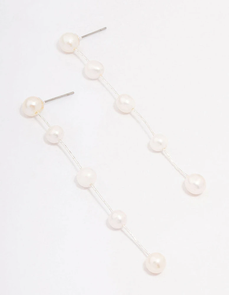 Silver Plated Freshwater Pearl Long Drop Earrings