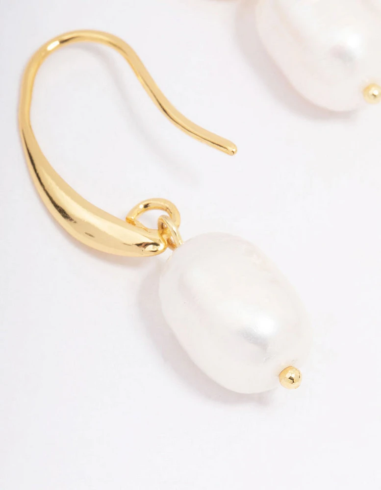 Gold Plated Freshwater Pearl Medium Hook Drop Earrings