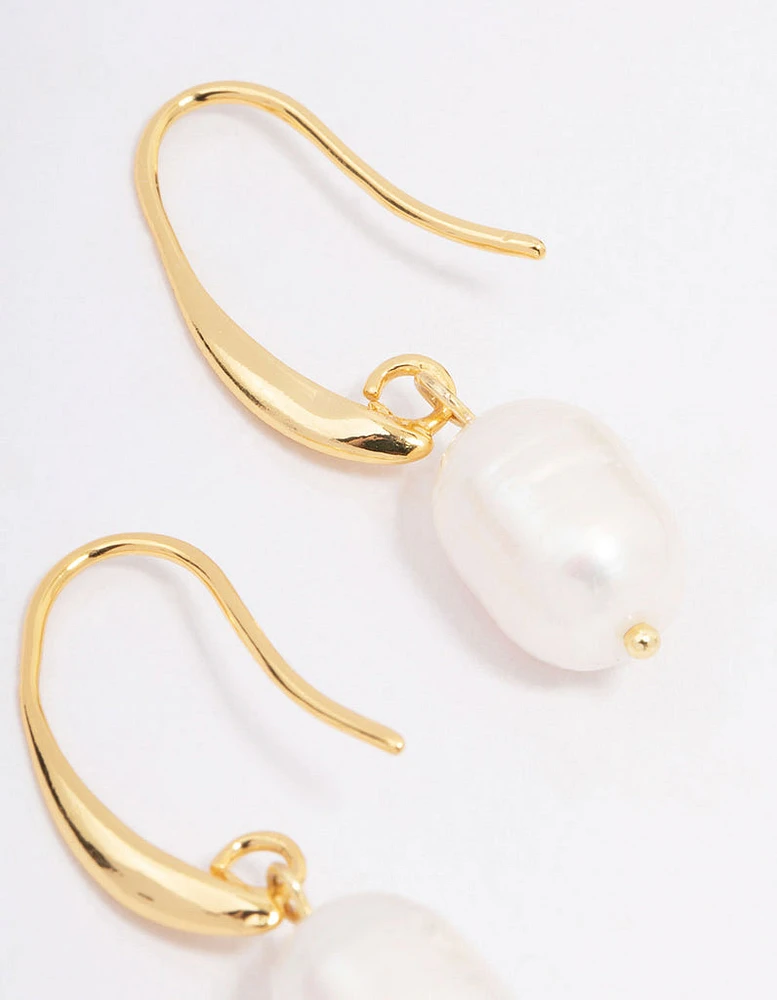 Gold Plated Freshwater Pearl Medium Hook Drop Earrings