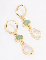 Gold Plated Double Organic Stone Drop Earrings