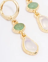 Gold Plated Double Organic Stone Drop Earrings