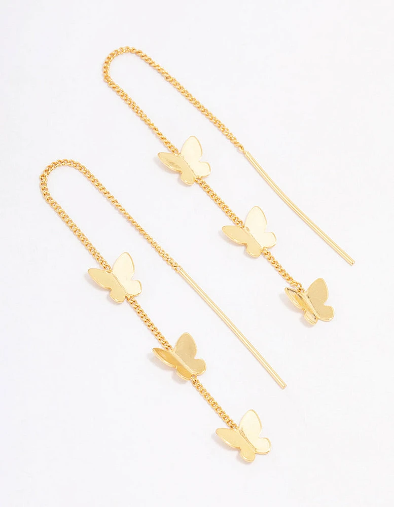 Gold Plated Butterfly Station Drop Earrings