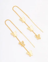 Gold Plated Butterfly Station Drop Earrings