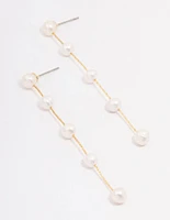 Gold Plated Freshwater Pearl Long Dainty Drop Earrings