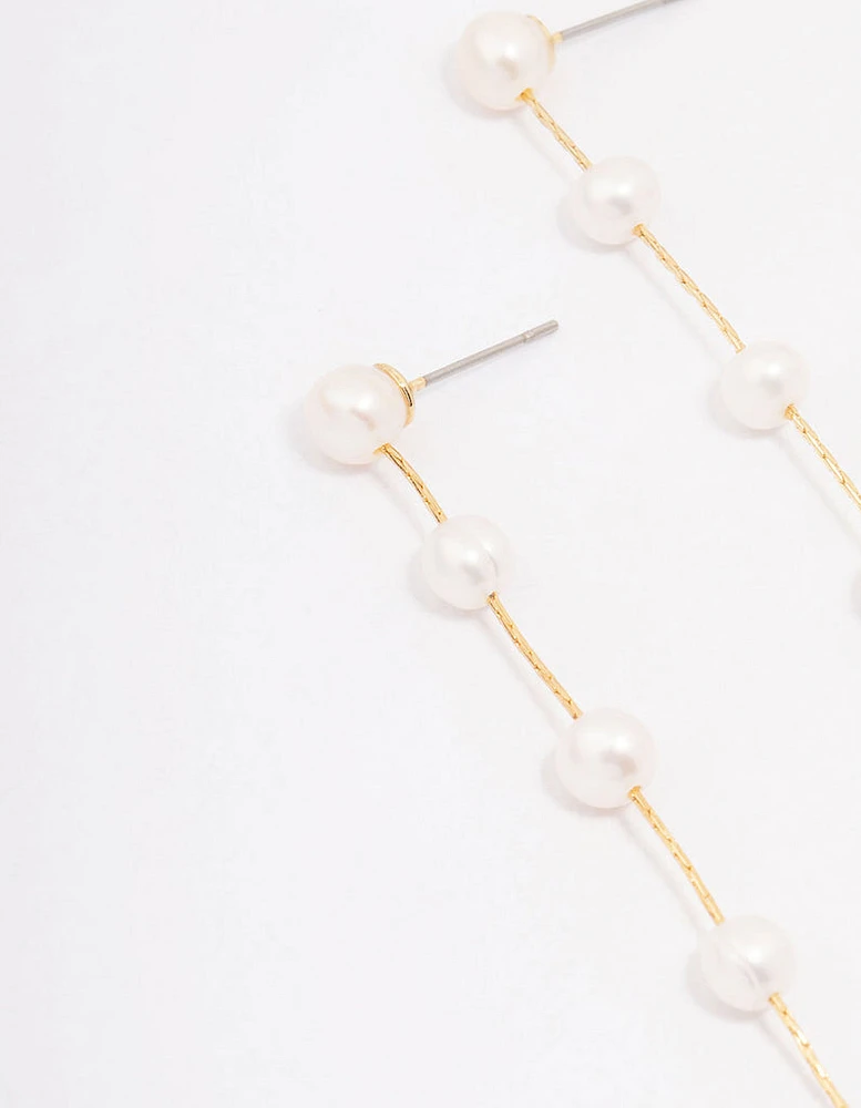 Gold Plated Freshwater Pearl Long Dainty Drop Earrings