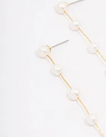 Gold Plated Freshwater Pearl Long Dainty Drop Earrings