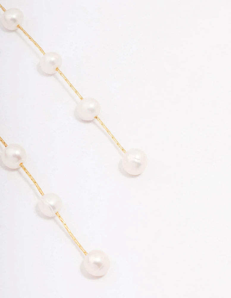 Gold Plated Freshwater Pearl Long Dainty Drop Earrings