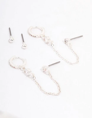 Silver Plated Cubic Zirconia Pave Earring Pack