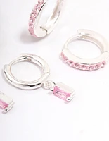Silver Plated Pink Baguette Earring 3-Pack