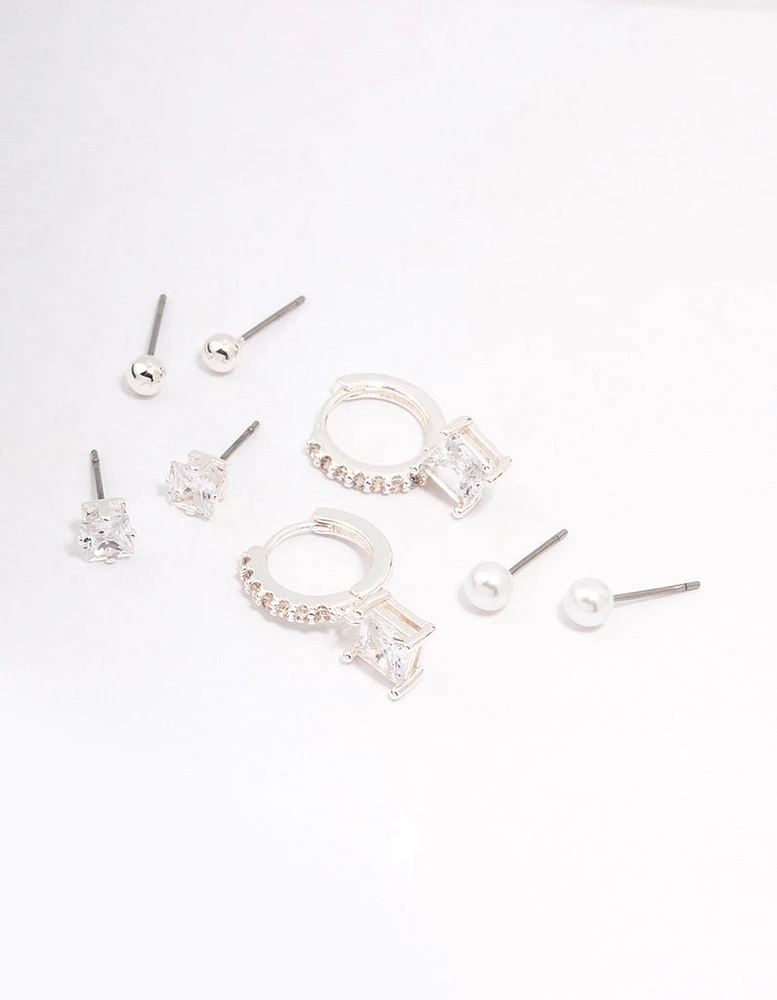 Silver Plated Princess Huggie Hoop Earring 4-Pack