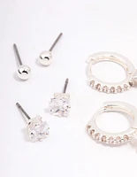 Silver Plated Princess Huggie Hoop Earring 4-Pack