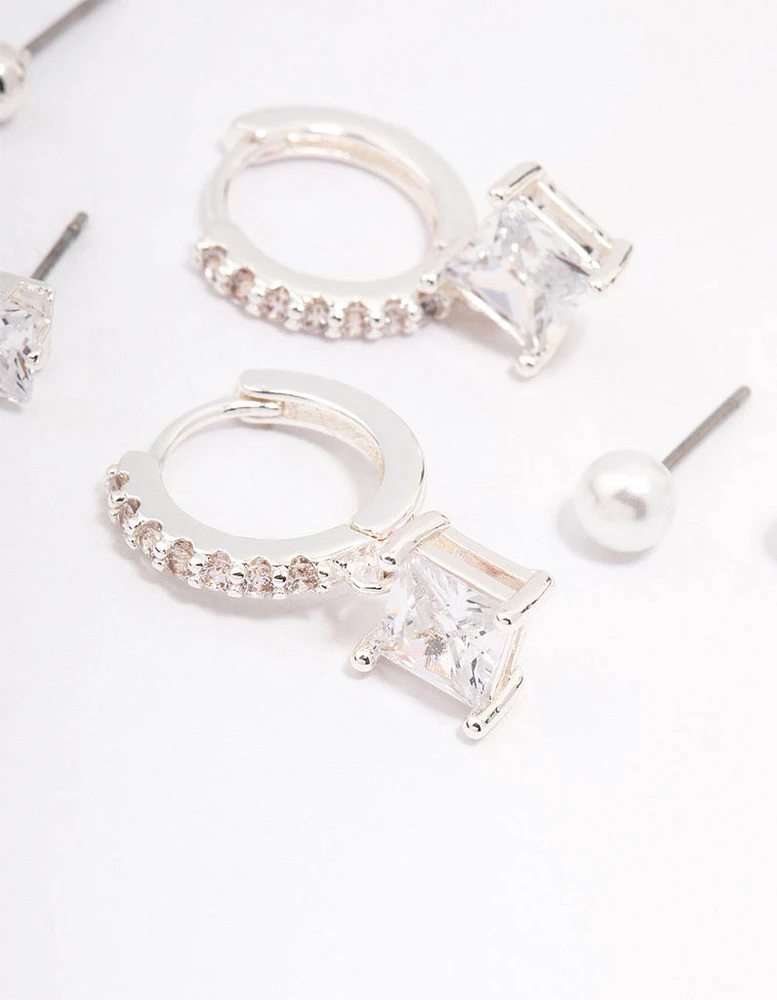 Silver Plated Princess Huggie Hoop Earring 4-Pack