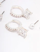 Silver Plated Princess Huggie Hoop Earring 4-Pack