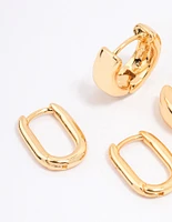 Gold Plated Basic Huggie Hoop Earring 3-Pack
