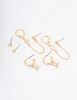 Gold Plated Baguette Hoop Chain Earring 3-Pack