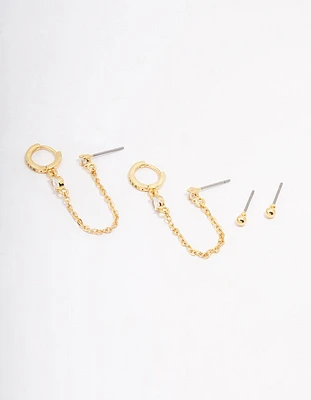 Gold Plated Cubic Zirconia Pave Chain Earring Pack