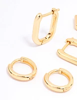 Gold Plated Hexagon Hoop Earring 3-Pack
