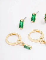 Gold Plated Emerald Baguette Earring 3-Pack